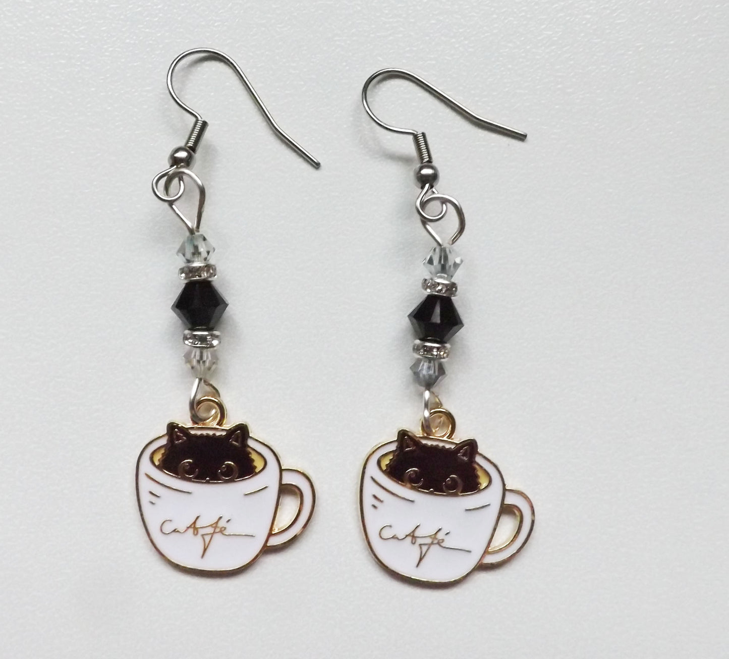 Cafe Kitty Crystal freshwater pearl Earrings Anime Gaming Kawaii Jewelry