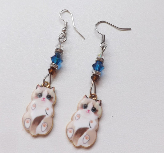 Himalayan Cat Crystal freshwater pearl Earrings Anime Gaming Kawaii Jewelry